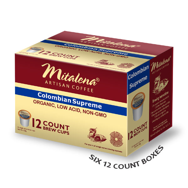 Mitalena®Brand-72 ct. Colombian Supreme Organic Arabica Low Acid Single Serve Brew Cups