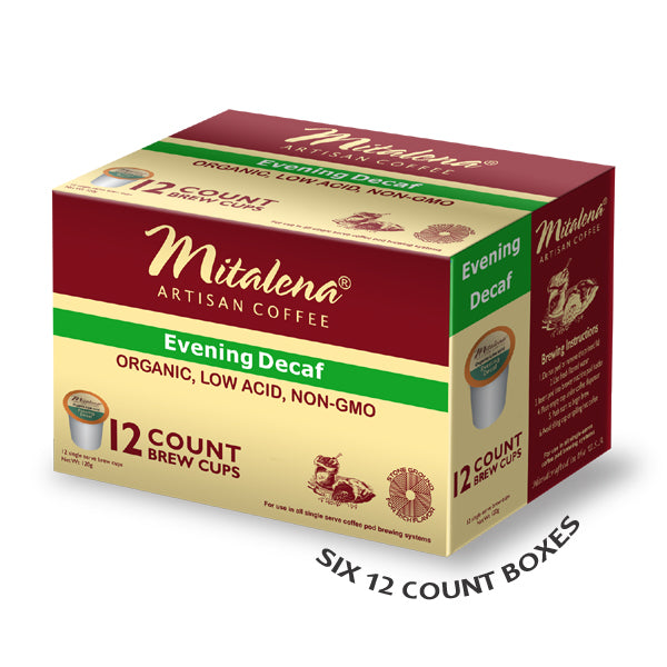 Mitalena®Brand-72 ct. Evening Decaf Organic Arabica Low Acid Single Serve Brew Cups