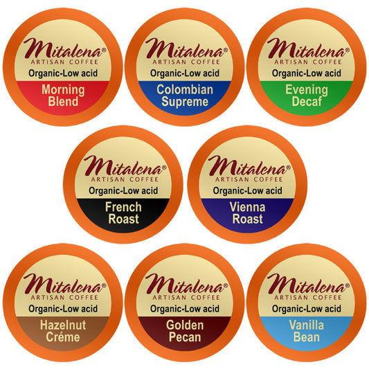 Mitalena Coffee - Pick Six 12ct Organic Low Acid Coffee Pods for Keurig K-cup brewer 72ct