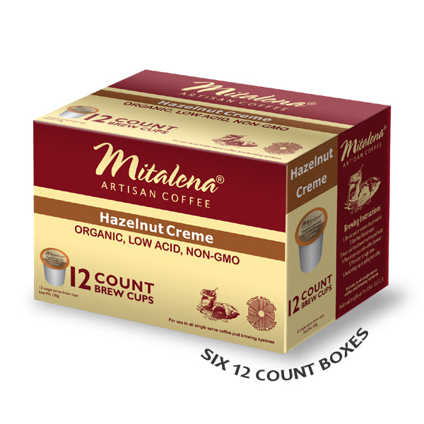 Mitalena®Brand-72 ct. Hazelnut Créme Organic Arabica Low Acid Single Serve Brew Cups